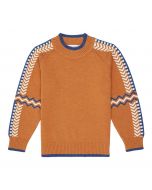 Children’s sweater KURUK, orange with zig-zag pattern on the sleeves

