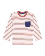 Hans Shirt Kids White Red stripes with Blue Pocket