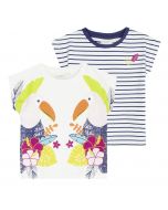 Dora T-Shirt Girls Bird Print, Stripes, both