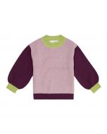 Girls Organic Knitted Sweater / DELIA / smoke rose + aubergine / front part