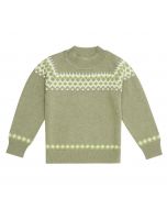 Kinder Strickpullover / MEDO / olive + pattern / Vorderteil