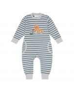 Baby Overall / STRINDBERG / grey mélange-teal stripes + dog / Vorderteil