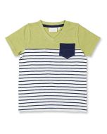 Kinder T-Shirt / SALVO / Kiwi grün + dunkelblau geringelt / Vorderteil