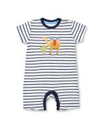Baby playsuit / YOEKY / navy stripes + camel / front part