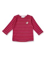Baby Langarmshirt / Modell LEJA / Rot-himbeerfarbig geringelt mit Igel / Vorderansicht