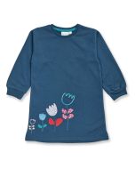Girls sweat dress / Model LAI / Dark teal with flower / Front part