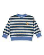 Kinder Sweatshirt / Modell DARI / Sand-dunkles Petrol geringelt mit Fuchs / Vorderansicht