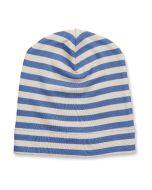 Kindermütze / Modell KAI / Sand-stahlblau geringelt / Komplett