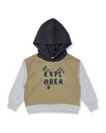 Kinder Kapuzenpullover / Modell LIAM / Olivgrün & Grau & Schwarz / Vorderansicht
