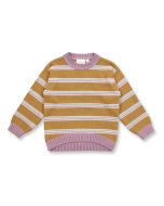 Mädchen Strickpullover / Modell DELIA / Kamelbraun mit Streifen / Vorderansicht