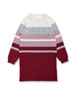 Girl´s knitted dress / Model LANI / bordeaux-red with stripes / Front part