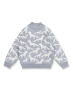 Children´s knitted sweater / Model KURUK / Grey with foxes / Front part