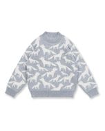 Kinder Strickpullover / Modell KURUK / Grau mit Füchsen / Vorderansicht