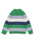 Kinder Strickpullover / Modell EZRA / Grün-grau-dunkelblau geringelt / Vorderansicht