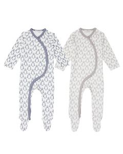 Valo Baby Wrap Growsuit, Penguin print in stone blue or taupe
