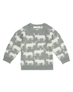 Children's Organic Knit Sweater / VICTOR / grey + bulls / front part