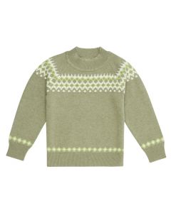 Kinder Strickpullover / MEDO / olive + pattern / Vorderteil