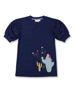 Mädchen Kleid / VEGA / dunkelblau + Kaktus / Vorderteil