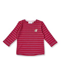 Baby shirt L/S / Model LEJA / Red-raspberry stripes with hedgehog / Front part