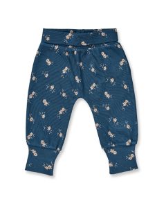 Baby pant / Model SJORS / Flower print on dark teal / Front part