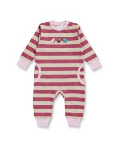 Baby jumpsuit / Model STRINDBERG / Raspberry-sand stripes with hedgehog / Front part