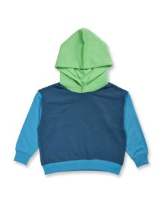 Kinder Kapuzenshirt / Modell LIAM / Dunkles Petrol / Stahlblau / Apfelgrün / Vorderansicht
