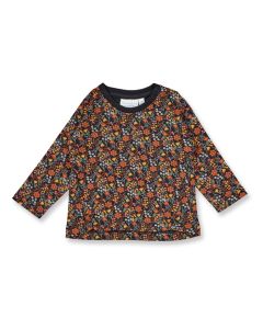 Baby Langarmshirt / Modell KLARA / Kleiner Blumendruck auf schwarz / Vorderansicht