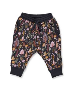 Baby sweat pant / Model NEVIN / Bird & plant print on black / Front part
