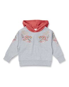 Girls hoodie / Model DUANA / Grey melange with flower / Front part