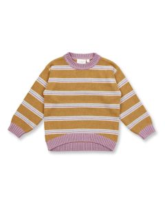 Girl´s knitted sweater / Model DELIA / Camel brown with stripes / Front part