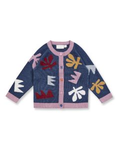 Girl´s cardigan / Model OVA / Dark blue with pattern / Front part