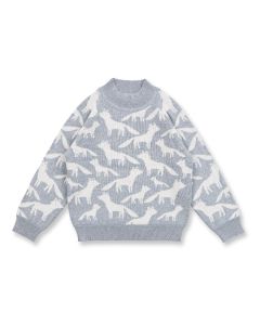 Kinder Strickpullover / Modell KURUK / Grau mit Füchsen / Vorderansicht