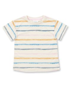 Girls T-Shirt, Model LINA, Colourful stripes print (watercolour optic), Front view