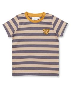 Children´s T-Shirt, Model IBON, Anthracite-sand stripes with leopard, Front view