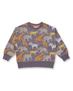Kinder Sweatshirt, Modell DARI, Safaridruck auf anthrazit, Vorderansicht