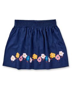 Girls Skirt, Model MALIA, Navy with flower, Front view