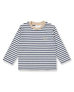 Children´s Shirt, Model HANS, Navy-white stripes with leaf, Front view
