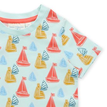 Kinder Pyjama, Modell KAFKA, Segelboot-Druck / Rot, Komplett 