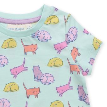 Mädchen Pyjama, Modell JULE, Katzen-Druck, Komplett 