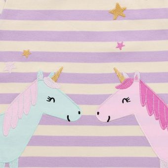 Mädchen Pyjama, Modell JULE, Violett-weiß mit Einhorn, Komplett 