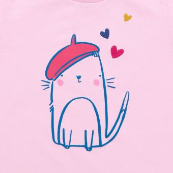 Mädchen Pyjama, Modell JULE, Katzen-Druck / Paris-Druck, Komplett 
