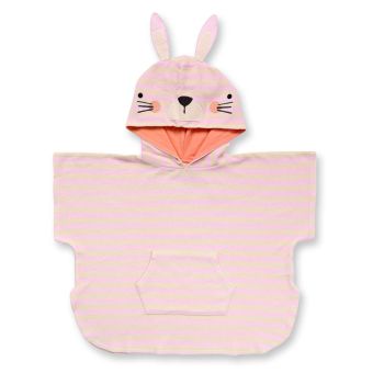 Childrens bath poncho, Model ALVI, Pink-white with bunny, Front part