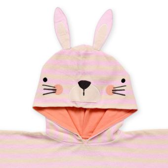 Kinder Badeponcho, Modell ALVI, Rosa-weiß mit Hase, Vorderansicht