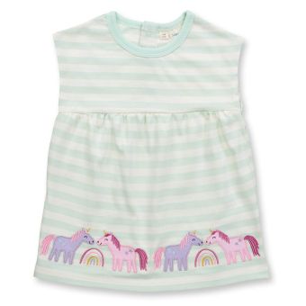 Baby dress, Ice green and white with unicorn, Front part