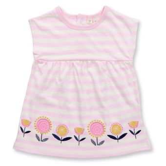 Baby dress, Pink and white with flower, Front part