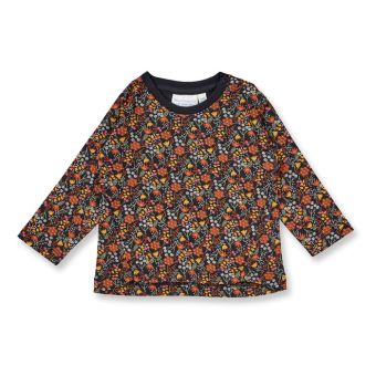 Baby shirt L/S / Model KLARA / Small flower print on black / Front part