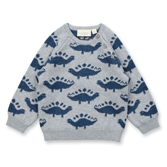 Baby Knitted Sweater, Model VICTOR, Grey mélange with dino, Front part