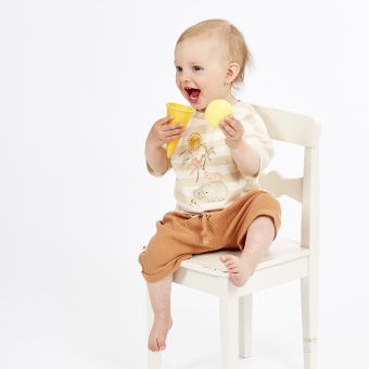 Baby T-shirt, Model SOPHIE, Sand-stripes with hippo, Front part