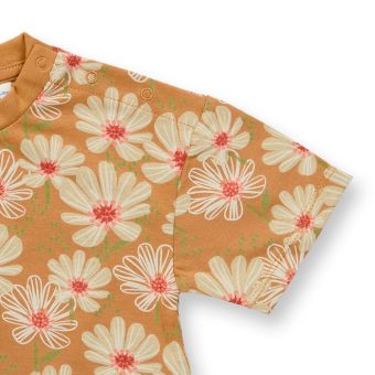 Baby T-shirt, Model SOPHIE, Flower print on caramel brown, Front part