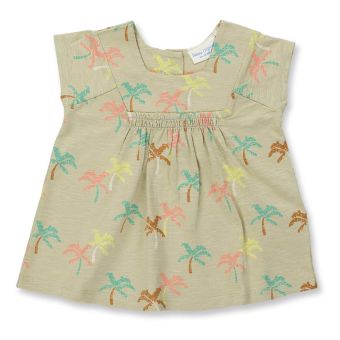 Baby tunic, Model IRMA, Palms print on light reed green, Front part